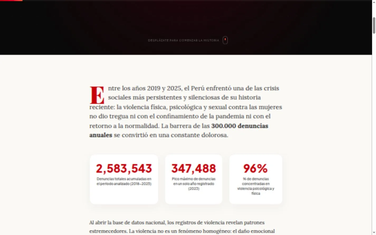 Sección de cifras y análisis del especial web