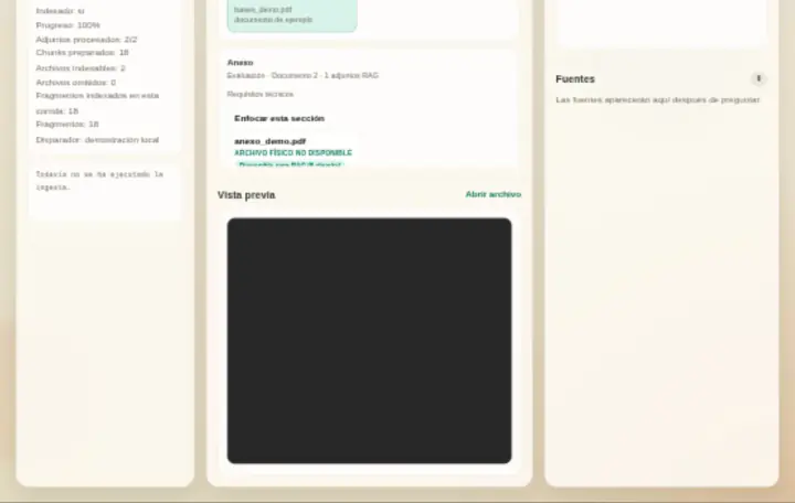 Interfaz real de TyC Document Navigator con explorador, documentos y chat RAG