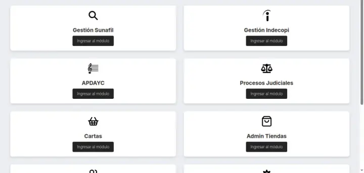Módulos del frontend de gestión de procesos legales